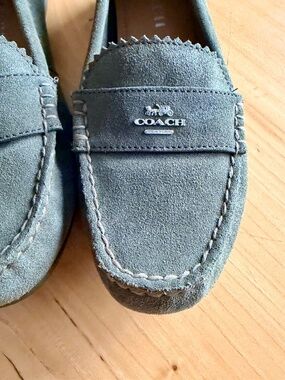 Coach Odette Slip On Flat Loafer Moccasin in Green Olive Suede (US 7B / EUR 37)